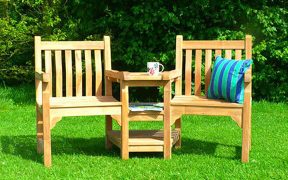 person showing how to clean wooden garden furniture