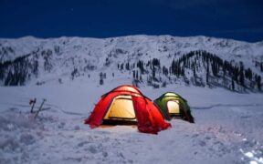 people camping in winter