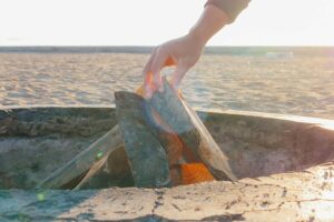 wood arranged ready for learning how to light a fire pit