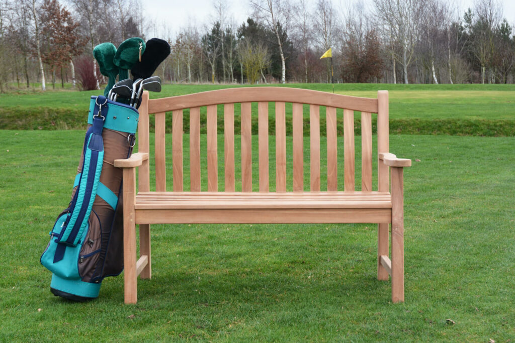 Turnberry 1.2m bench with Golf Club Set Resting on it