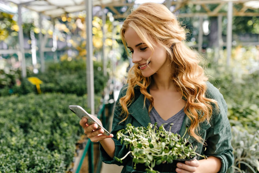garden planning apps woman identifying plant on phone