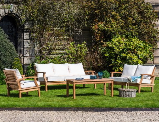 Burford X-Large Teak Patio Lounge Furniture Set x1 Chair, Medium & Large Sofa.