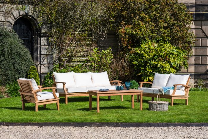 Burford X-Large Teak Patio Lounge Furniture Set x1 Chair, Medium & Large Sofa.