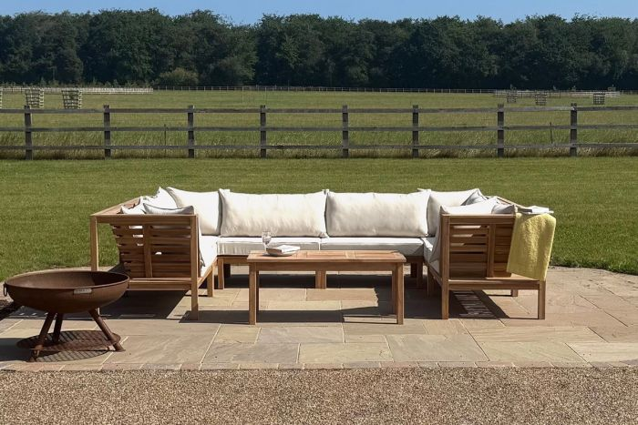 Sherborne Teak Patio Lounge Furniture U-Shaped Sofa Set