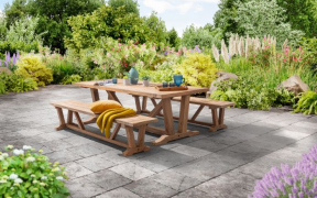 Kuta Large Teak Rectangle Table with 2 Kuta Large Teak Benches.