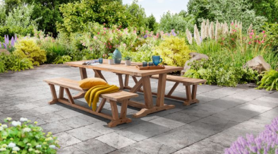 Kuta Large Teak Rectangle Table with 2 Kuta Large Teak Benches.