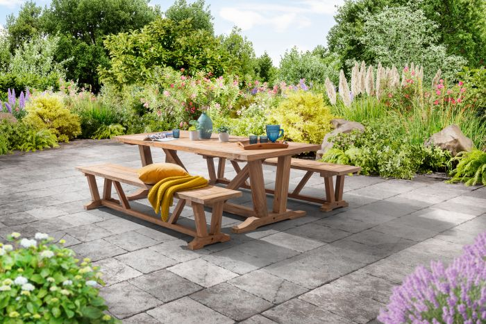 Kuta Large Teak Rectangle Table with 2 Kuta Large Teak Benches.
