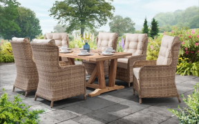 Kuta Teak Rectangle Table with 6 Bakewell Rattan Chairs.