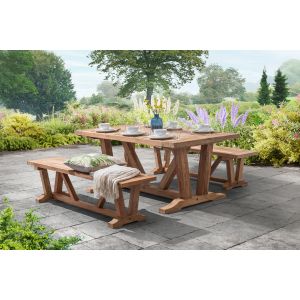 Kuta Medium Teak Rectangle Table with 2 Kuta Medium Teak Benches