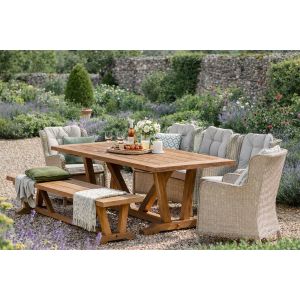 Kuta rectangle dining table with 5 rattan chairs and kuta backless bench