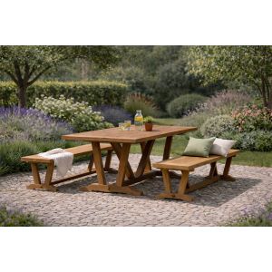 Bramblecrest kuta teak rectangle dining table and kuta bench set