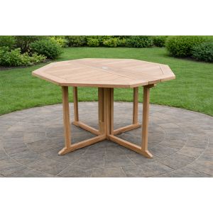 Octagonal teak drop leaf dining table