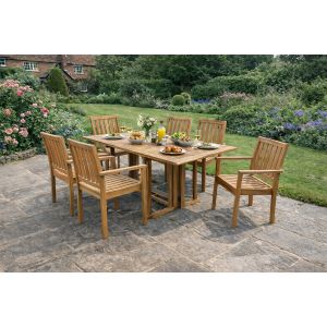 Rectangle drop leaf 6 seater teak dining set