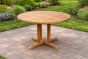round wooden patio table