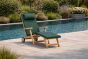 Teak steamer reclining chair with wheels green cushions