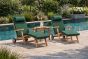 teak steamer lounger set with side table green cushions