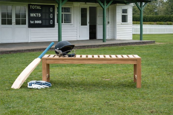 backless two seater teak bench
