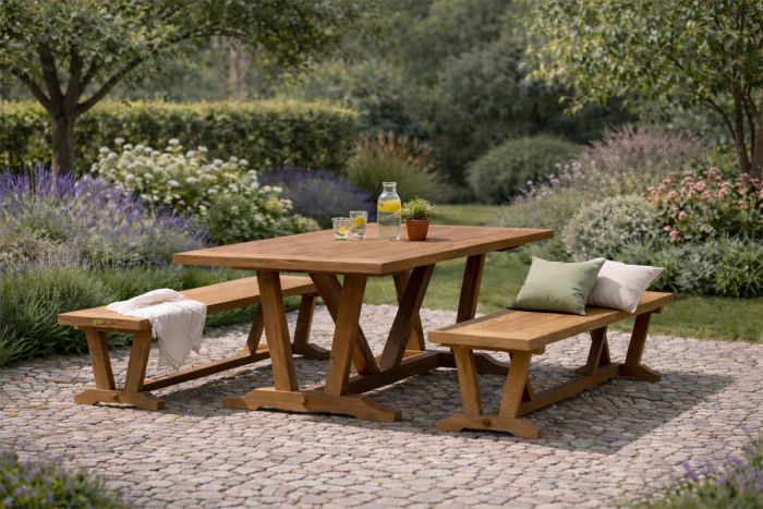 Bramblecrest kuta teak rectangle dining table and kuta bench set