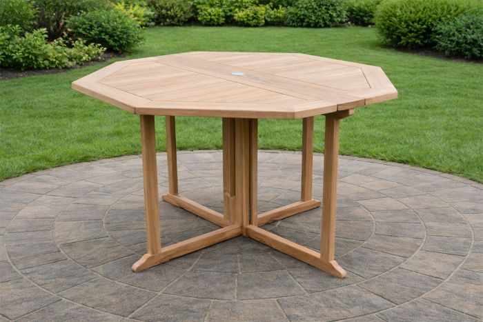 Octagonal teak drop leaf dining table