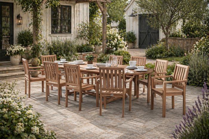 10 seater teak oval dining set