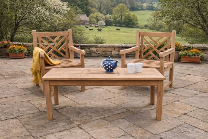 Teak outdoor lattice back chair set
