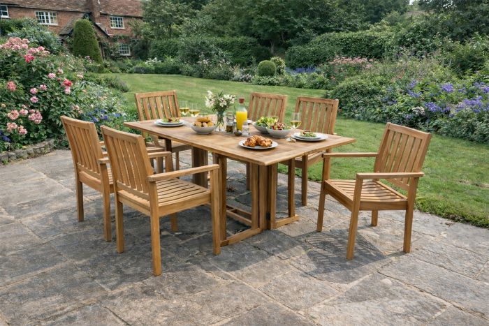 Rectangle drop leaf 6 seater teak dining set