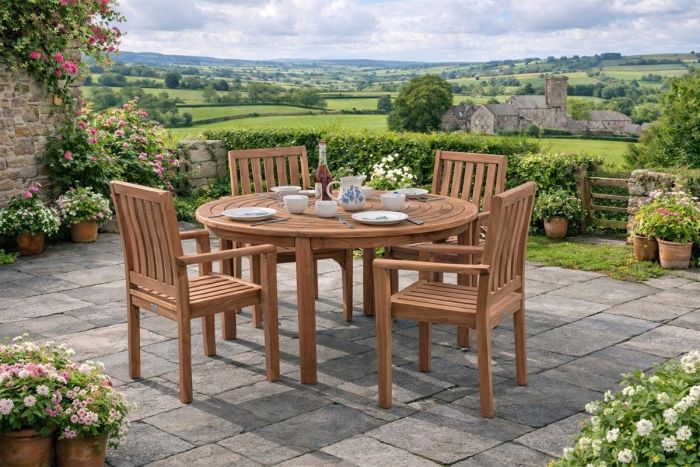 4 seater round teak dining table