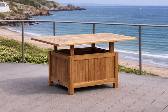 Dual height teak coffee dining table