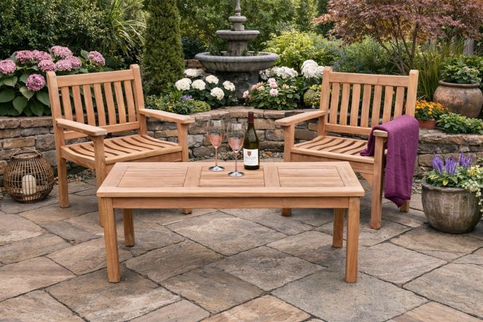 Teak flat arm garden chair set