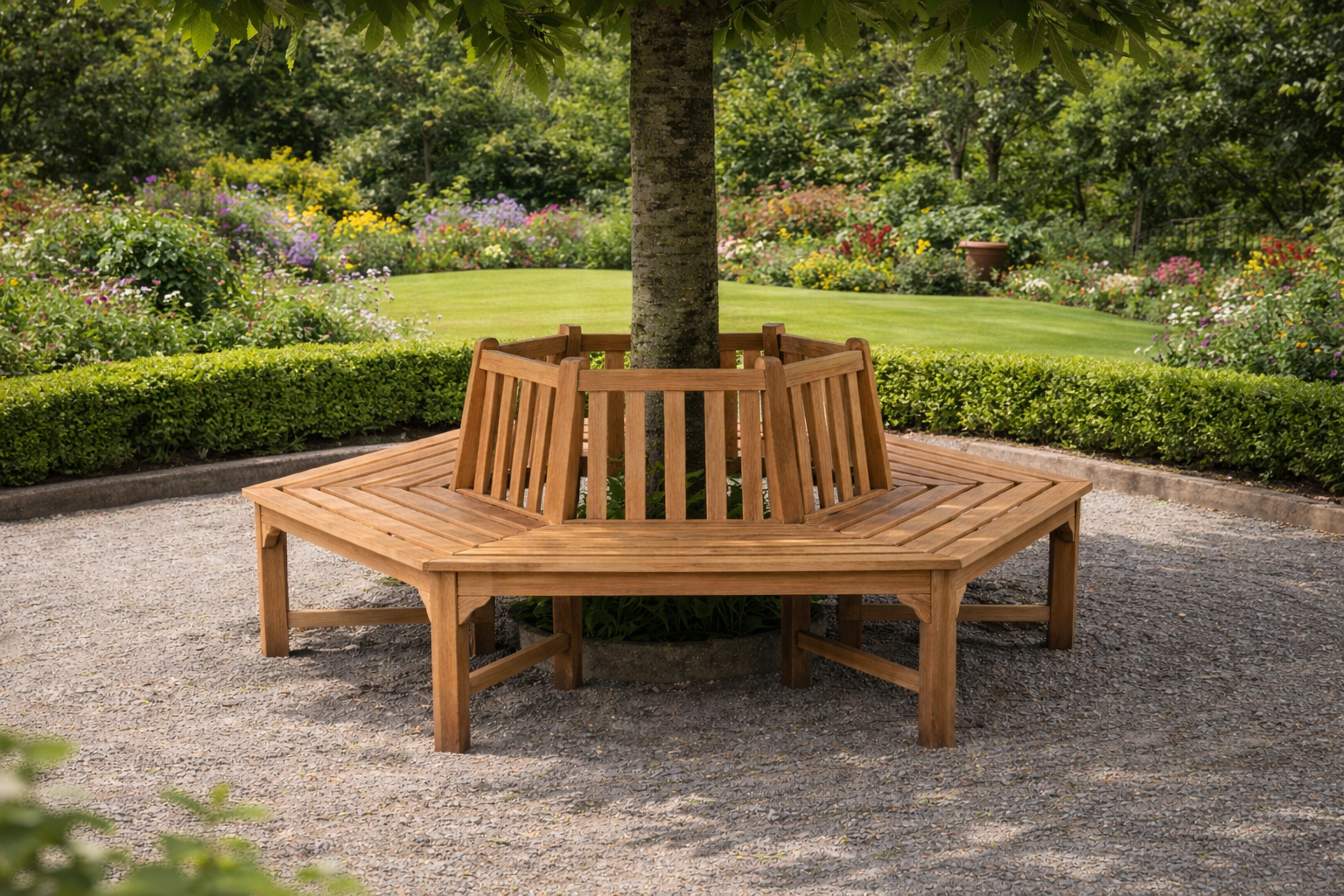 Hexagonal Teak Tree Stump Bench Large