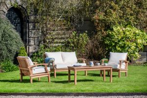 Burford Medium Teak Patio Lounge Furniture Set x2 Chairs x1 Medium Sofa