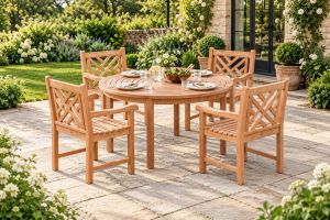 Charlbury teak 4 seater dining table with lattice back dining chairs