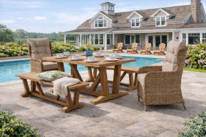 kuta reclaimed teak dining set with rattan chairs stone 180cm