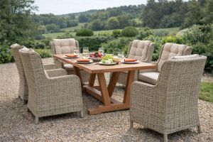 Kuta rectangle dining table with 6 rattan armchairs