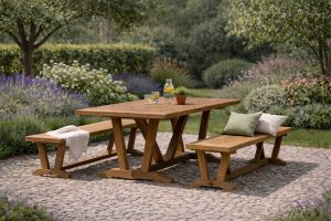 Bramblecrest kuta teak rectangle dining table and kuta bench set
