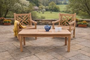 Teak outdoor lattice back chair set