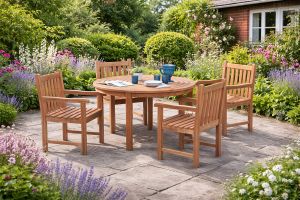 4 seater outdoor round teak dining set